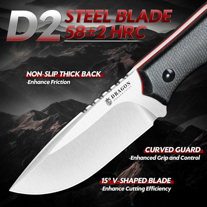 Fixed Blade Knife - Full Tang Handle Black