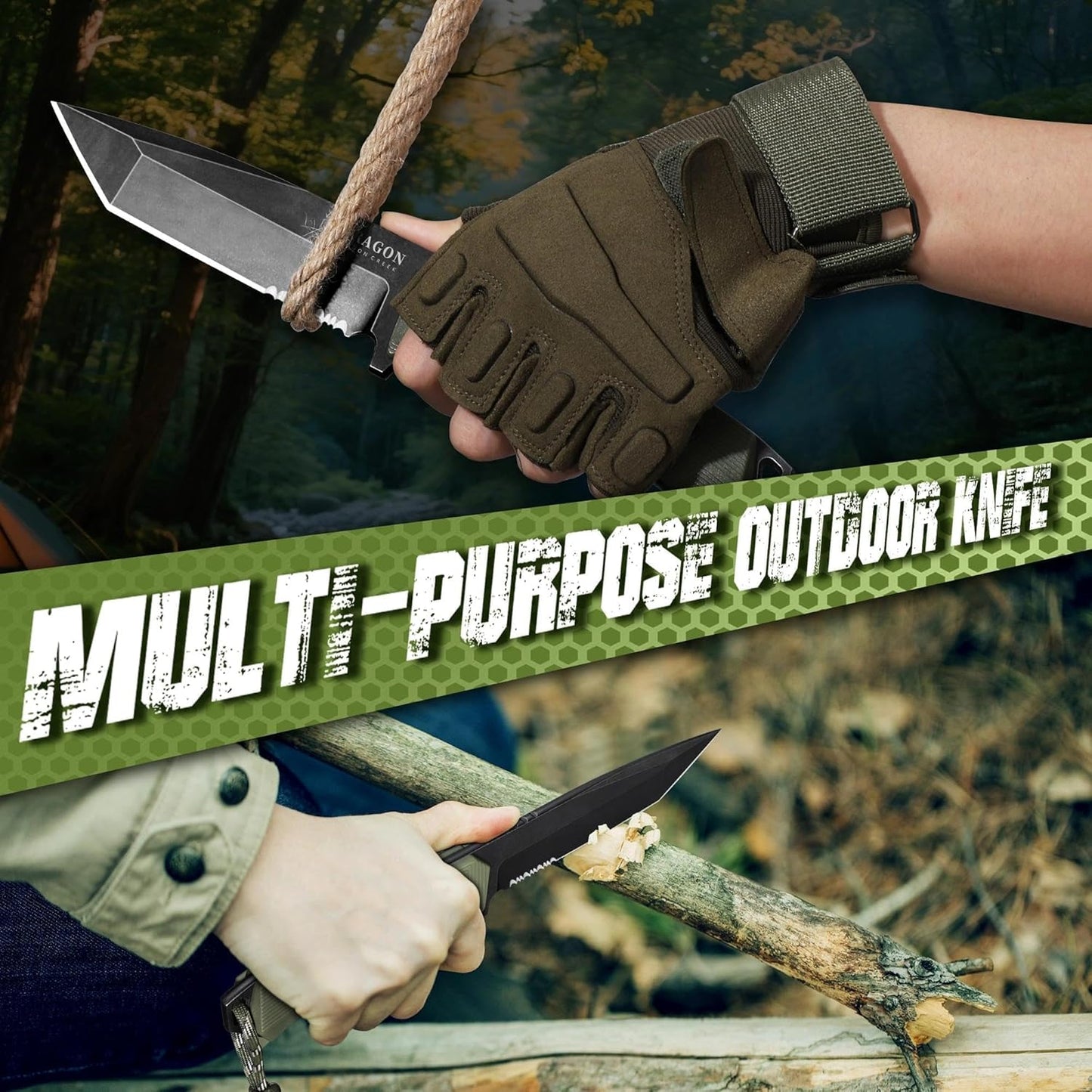 Fixed Blade Knife - Full Tang Handle Black