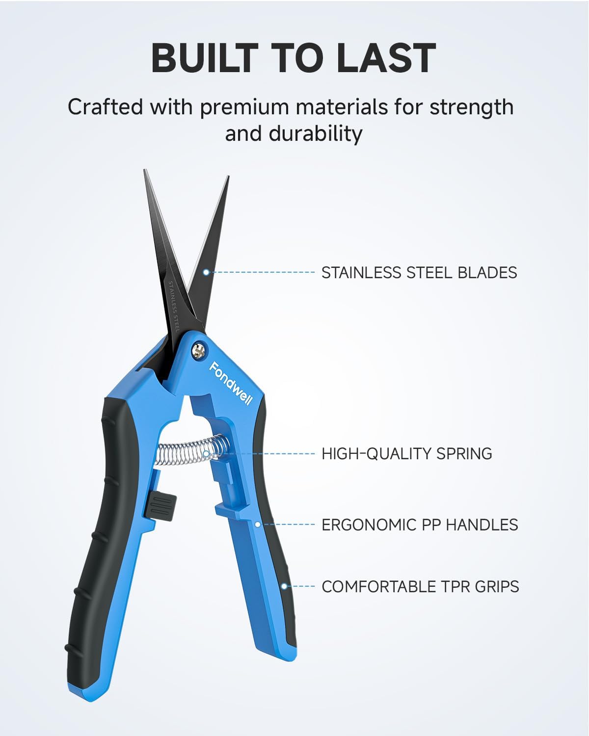6.5" Precision Pruning Shears for Gardening Bud Trimming Scissors | 1-Pack Garden Snips, Ultra-Sharp Non-Stick Straight Blades, Fatigue-Free - Best for Delicate Cutting Flower Stems Herbs Buds