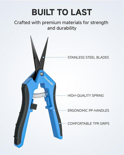 6.5" Precision Pruning Shears for Gardening Bud Trimming Scissors | 1-Pack Garden Snips, Ultra-Sharp Non-Stick Straight Blades, Fatigue-Free - Best for Delicate Cutting Flower Stems Herbs Buds