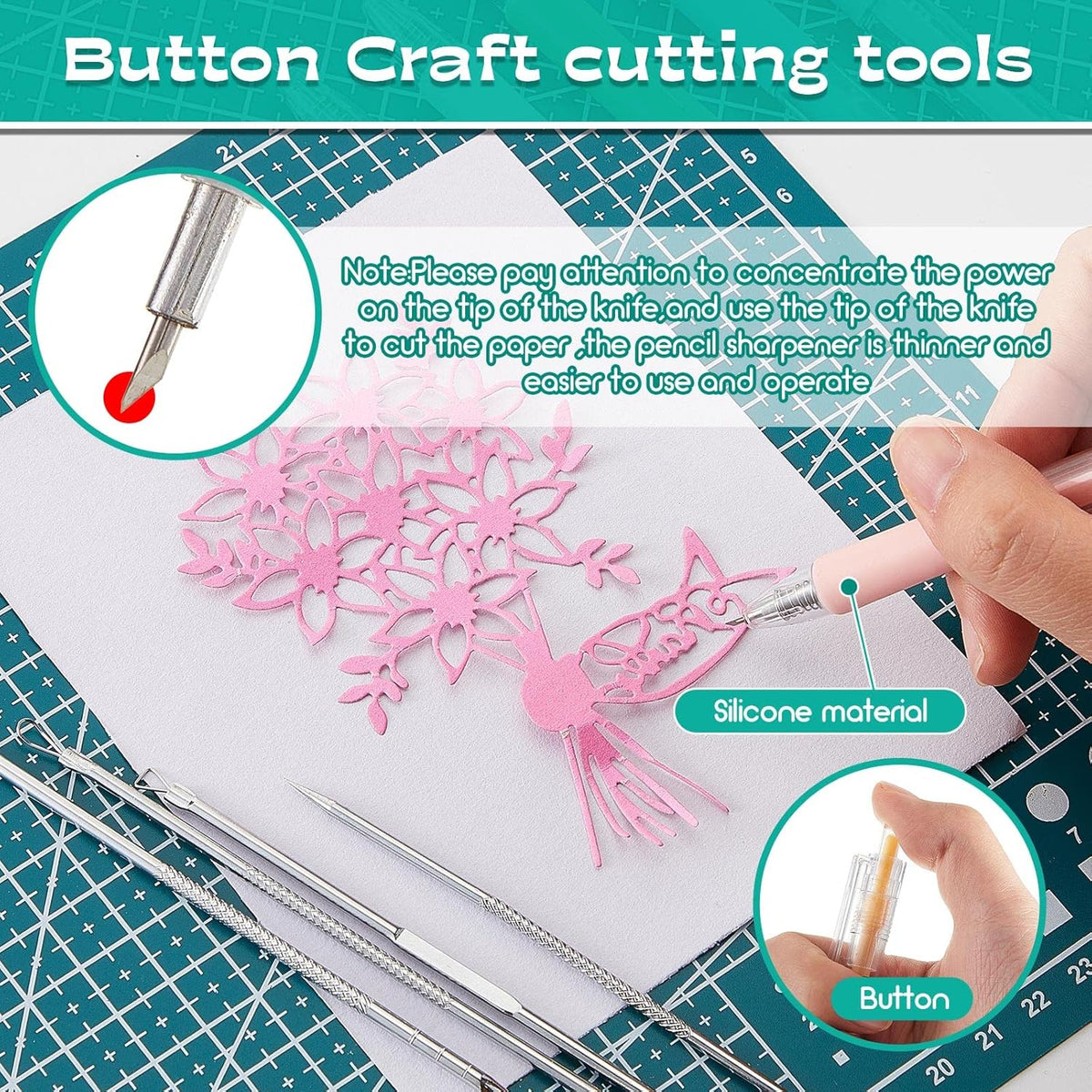 24 Pcs Craft Knife Pen Set, 6 Craft Knives with 12 Refills, Double Sided Cut Mat, 4 Weeding Art Tools, Art Cutting Tools Kit for DIY Scrapbooking Hobby Project Home Office(Green)