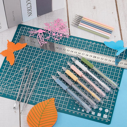 24 Pcs Craft Knife Pen Set, 6 Craft Knives with 12 Refills, Double Sided Cut Mat, 4 Weeding Art Tools, Art Cutting Tools Kit for DIY Scrapbooking Hobby Project Home Office(Green)