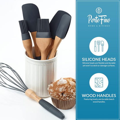 PortoFino Baking Utensils Set 6 Pieces, Baking Essentials, Set of 3 Spatulas, 2 Pastry Brushes, 1 Whisk, Baking Tools, Spatulas Silicone Heat Resistant, Silicone Cooking Utensils, Kitchen Gifts, Grey