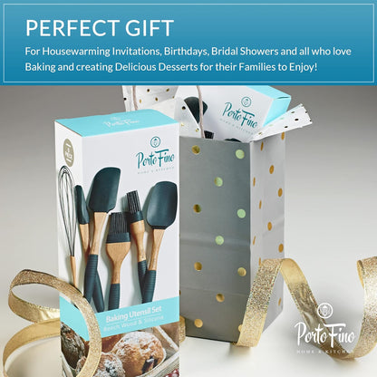 PortoFino Baking Utensils Set 6 Pieces, Baking Essentials, Set of 3 Spatulas, 2 Pastry Brushes, 1 Whisk, Baking Tools, Spatulas Silicone Heat Resistant, Silicone Cooking Utensils, Kitchen Gifts, Grey
