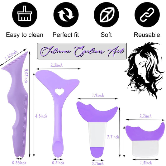 4Pcs Eyeliner Stencils Reusable Silicone Eyeliner Aid Mascara Shield Guard Eyeliner Eyelash Lipstick Eyeshadow Applicators Aid Tool Multifunctional Eye Makeup Tool for Women, Beginners（Purple）