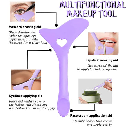 4Pcs Eyeliner Stencils Reusable Silicone Eyeliner Aid Mascara Shield Guard Eyeliner Eyelash Lipstick Eyeshadow Applicators Aid Tool Multifunctional Eye Makeup Tool for Women, Beginners（Purple）