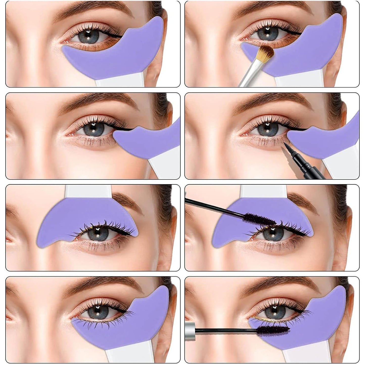 4Pcs Eyeliner Stencils Reusable Silicone Eyeliner Aid Mascara Shield Guard Eyeliner Eyelash Lipstick Eyeshadow Applicators Aid Tool Multifunctional Eye Makeup Tool for Women, Beginners（Purple）