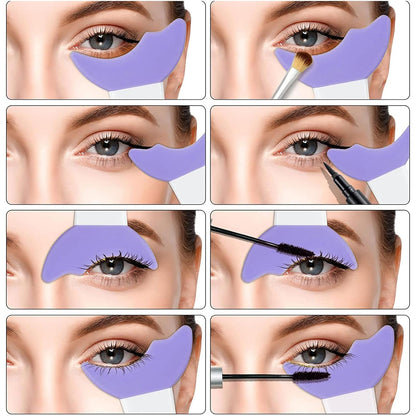 4Pcs Eyeliner Stencils Reusable Silicone Eyeliner Aid Mascara Shield Guard Eyeliner Eyelash Lipstick Eyeshadow Applicators Aid Tool Multifunctional Eye Makeup Tool for Women, Beginners（Purple）