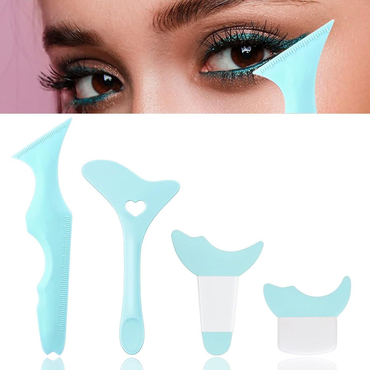 4Pcs Eyeliner Stencils Reusable Silicone Eyeliner Aid Mascara Shield Guard Eyeliner Eyelash Lipstick Eyeshadow Applicators Aid Tool Multifunctional Eye Makeup Tool for Women, Beginners（Purple）