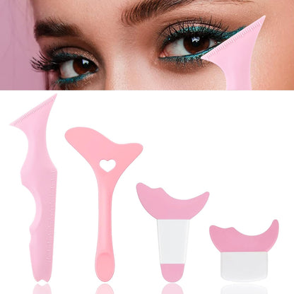 4Pcs Eyeliner Stencils Reusable Silicone Eyeliner Aid Mascara Shield Guard Eyeliner Eyelash Lipstick Eyeshadow Applicators Aid Tool Multifunctional Eye Makeup Tool for Women, Beginners（Purple）