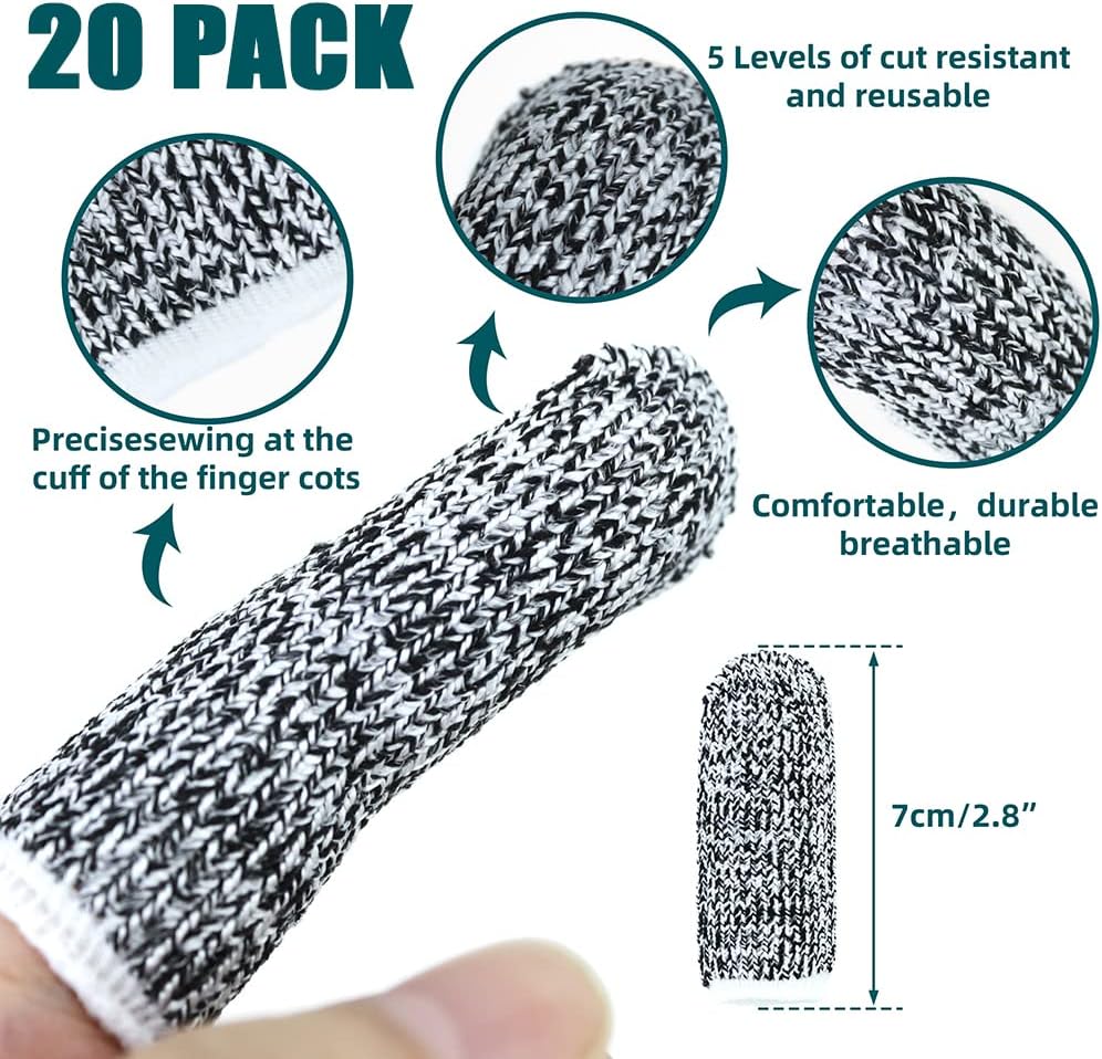 New Reusable Finger Sleeve Protectors Anti-Slip Cut Resistant Finger Cots, 12 Pack 5 Level Thumb Fingertips Protection Cots Protectors Guards Glove Life Extender Finger Covers for Kitchen Work Cuts