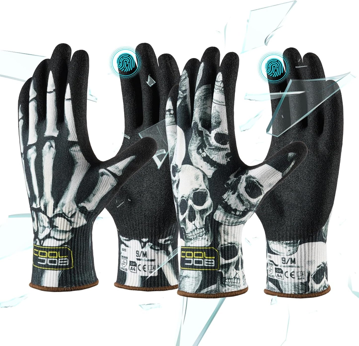 2 Pairs A4 Cut Resistant Gloves, Grip Nitrile Rubber Coated Safety Work Gloves with Full Touchscreen Fingers