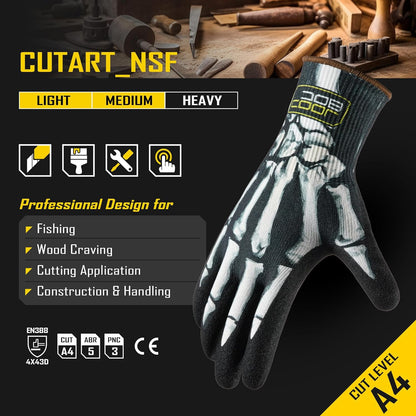 2 Pairs A4 Cut Resistant Gloves, Grip Nitrile Rubber Coated Safety Work Gloves with Full Touchscreen Fingers