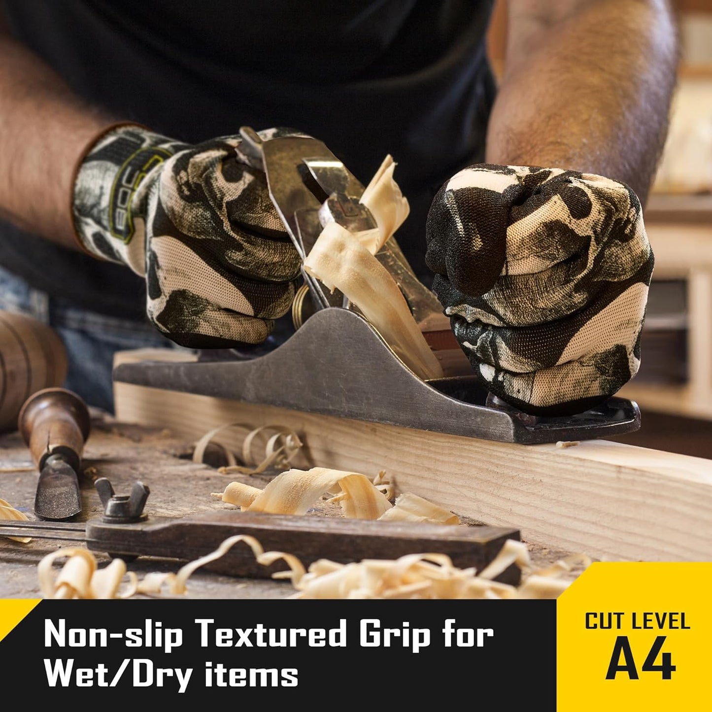 2 Pairs A4 Cut Resistant Gloves, Grip Nitrile Rubber Coated Safety Work Gloves with Full Touchscreen Fingers