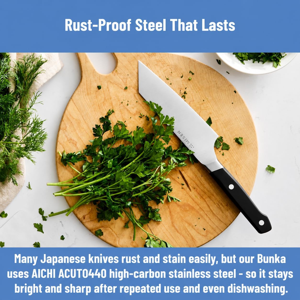 6-Inch Bunka Knife – AICHI ACUTO440 High-Carbon Stainless Steel, Rust-Proof Kitchen Utility with Triangular Tip, Ergonomic Handle - Versatile for Veggies, Meat and More - Blue