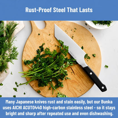 6-Inch Bunka Knife – AICHI ACUTO440 High-Carbon Stainless Steel, Rust-Proof Kitchen Utility with Triangular Tip, Ergonomic Handle - Versatile for Veggies, Meat and More - Blue