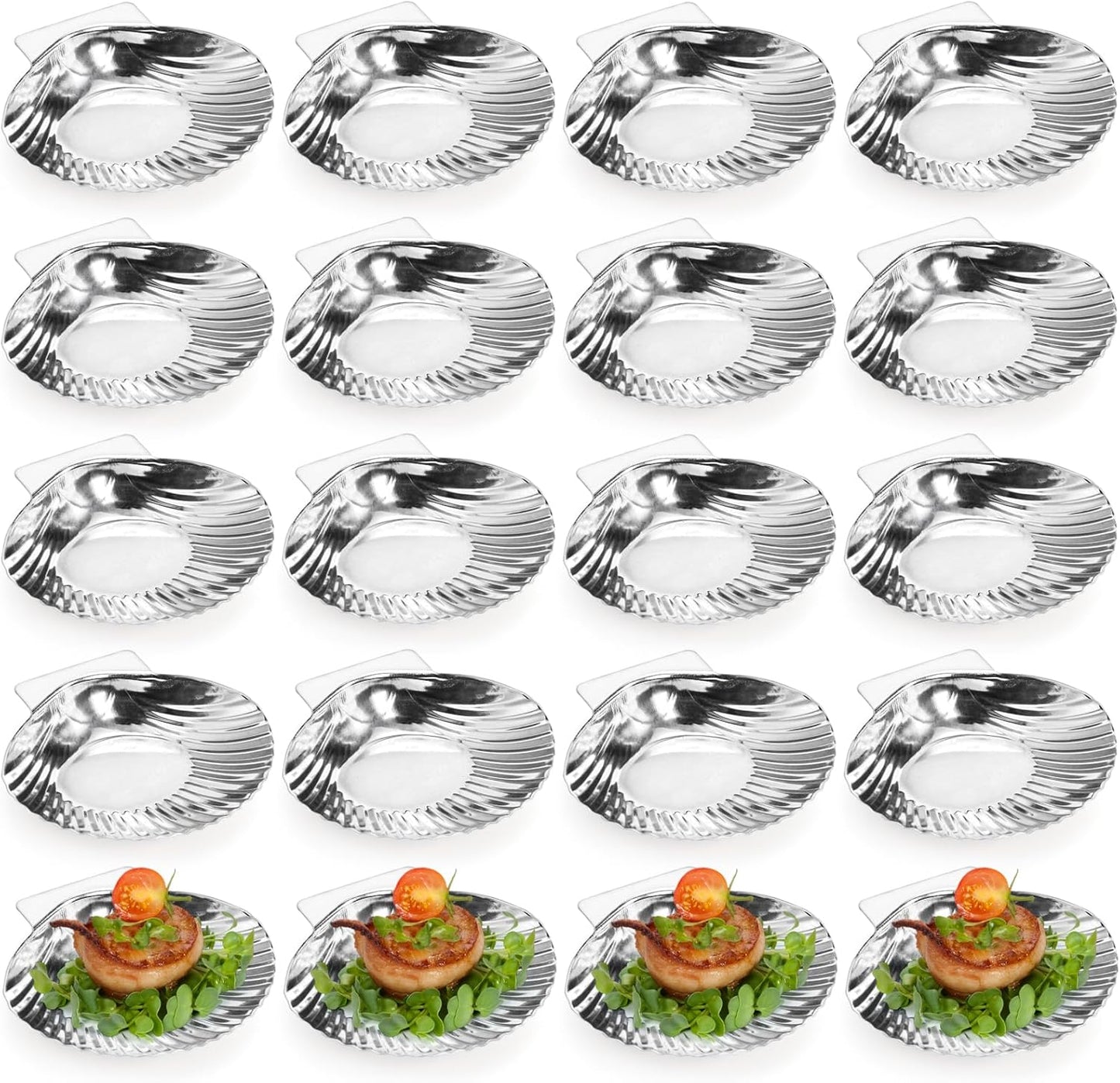 Set of 20 Stainless Steel Grillable Oyster Shells, Reusable Oyster Grilling Pan, Oysters Baking Dish for Make Oysters, Baked Clams, Scallop, Seafood of All Kind, Silver
