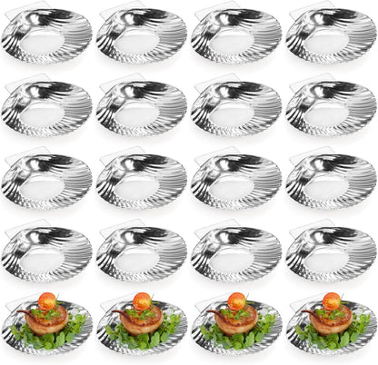 Set of 20 Stainless Steel Grillable Oyster Shells, Reusable Oyster Grilling Pan, Oysters Baking Dish for Make Oysters, Baked Clams, Scallop, Seafood of All Kind, Silver