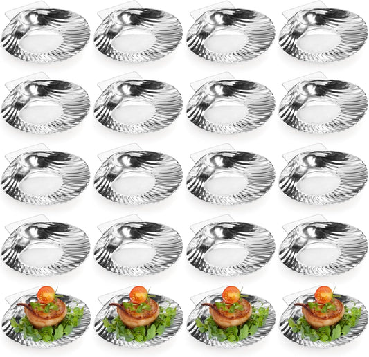 Set of 20 Stainless Steel Grillable Oyster Shells, Reusable Oyster Grilling Pan, Oysters Baking Dish for Make Oysters, Baked Clams, Scallop, Seafood of All Kind, Silver
