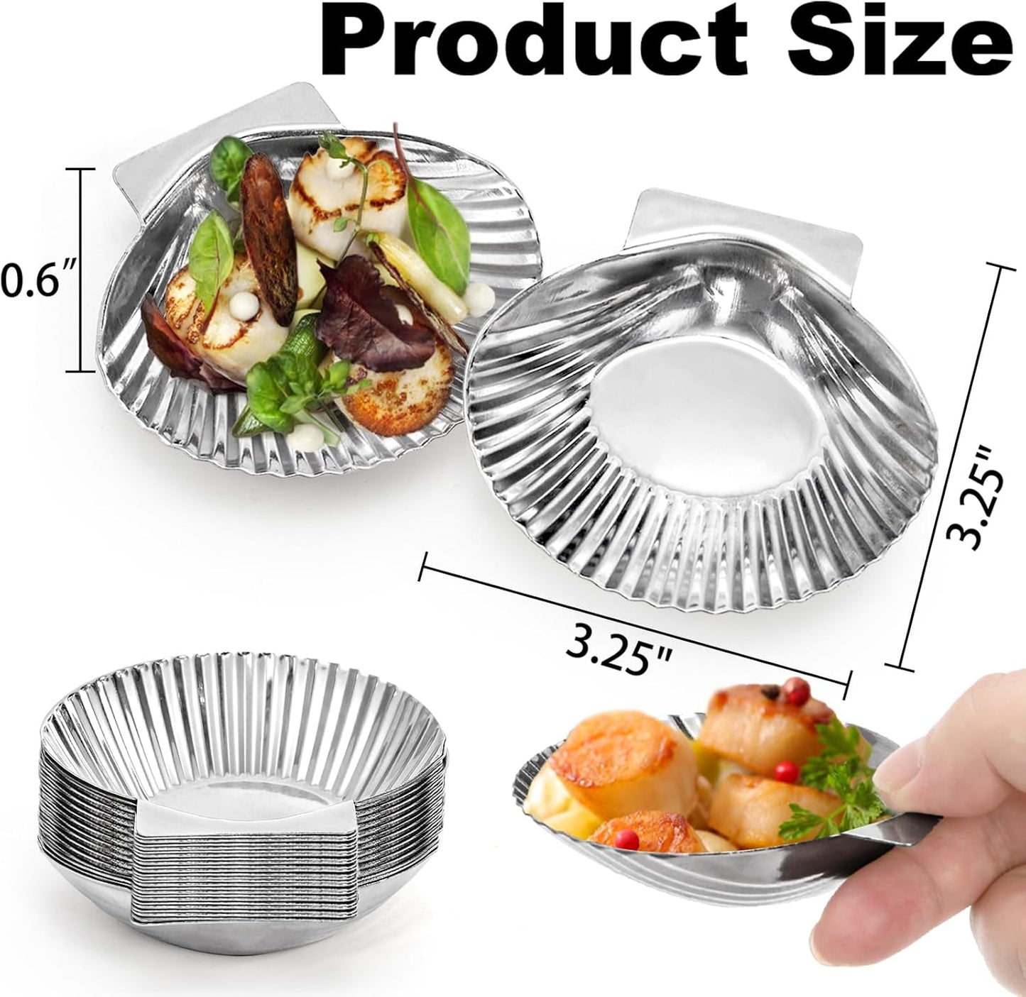 Set of 20 Stainless Steel Grillable Oyster Shells, Reusable Oyster Grilling Pan, Oysters Baking Dish for Make Oysters, Baked Clams, Scallop, Seafood of All Kind, Silver