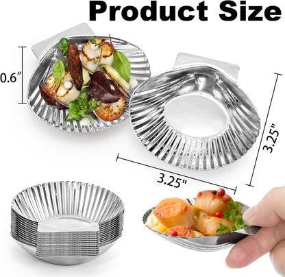 Set of 20 Stainless Steel Grillable Oyster Shells, Reusable Oyster Grilling Pan, Oysters Baking Dish for Make Oysters, Baked Clams, Scallop, Seafood of All Kind, Silver