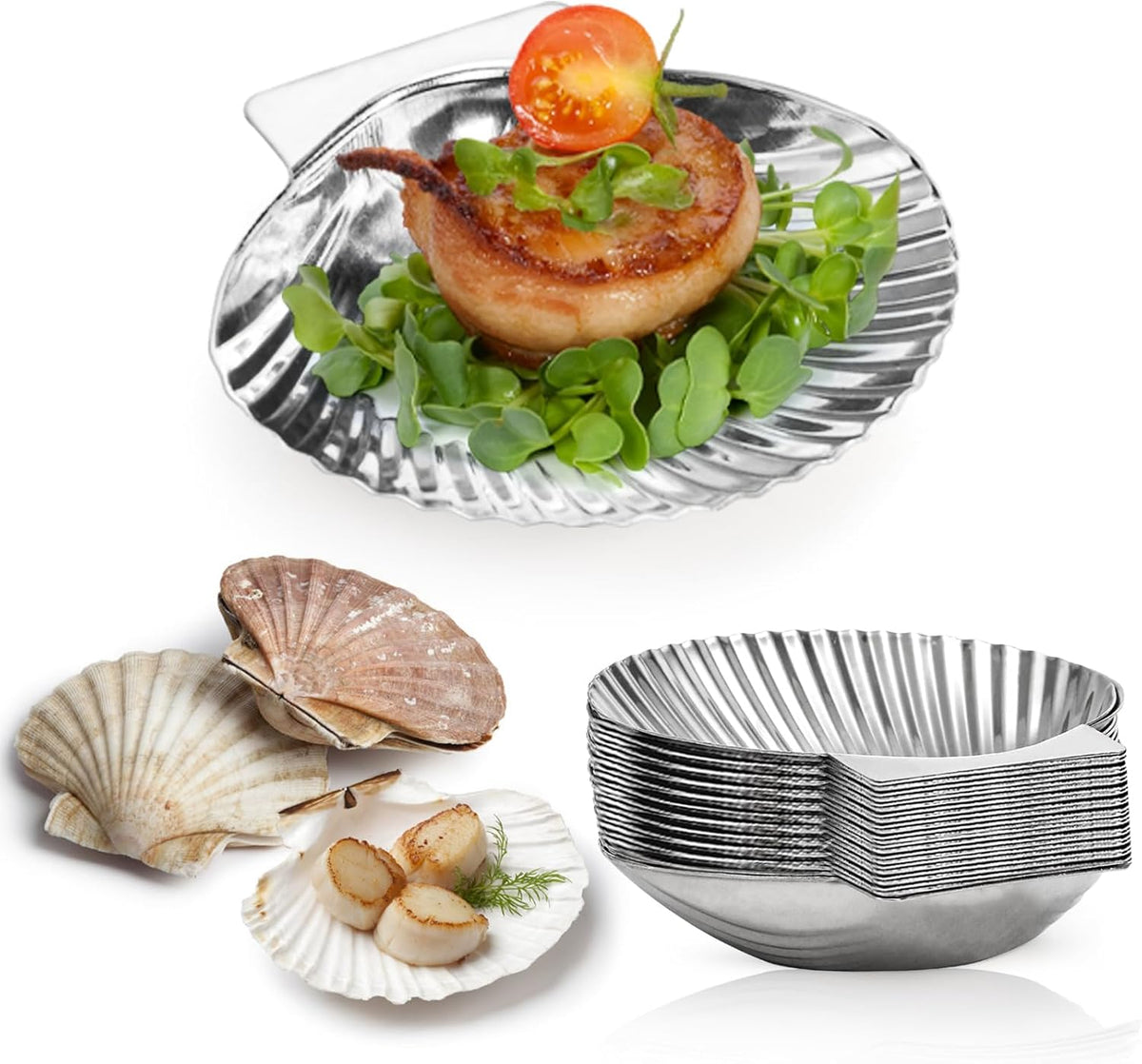 Set of 20 Stainless Steel Grillable Oyster Shells, Reusable Oyster Grilling Pan, Oysters Baking Dish for Make Oysters, Baked Clams, Scallop, Seafood of All Kind, Silver