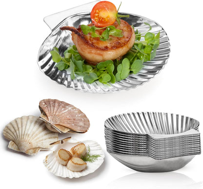 Set of 20 Stainless Steel Grillable Oyster Shells, Reusable Oyster Grilling Pan, Oysters Baking Dish for Make Oysters, Baked Clams, Scallop, Seafood of All Kind, Silver
