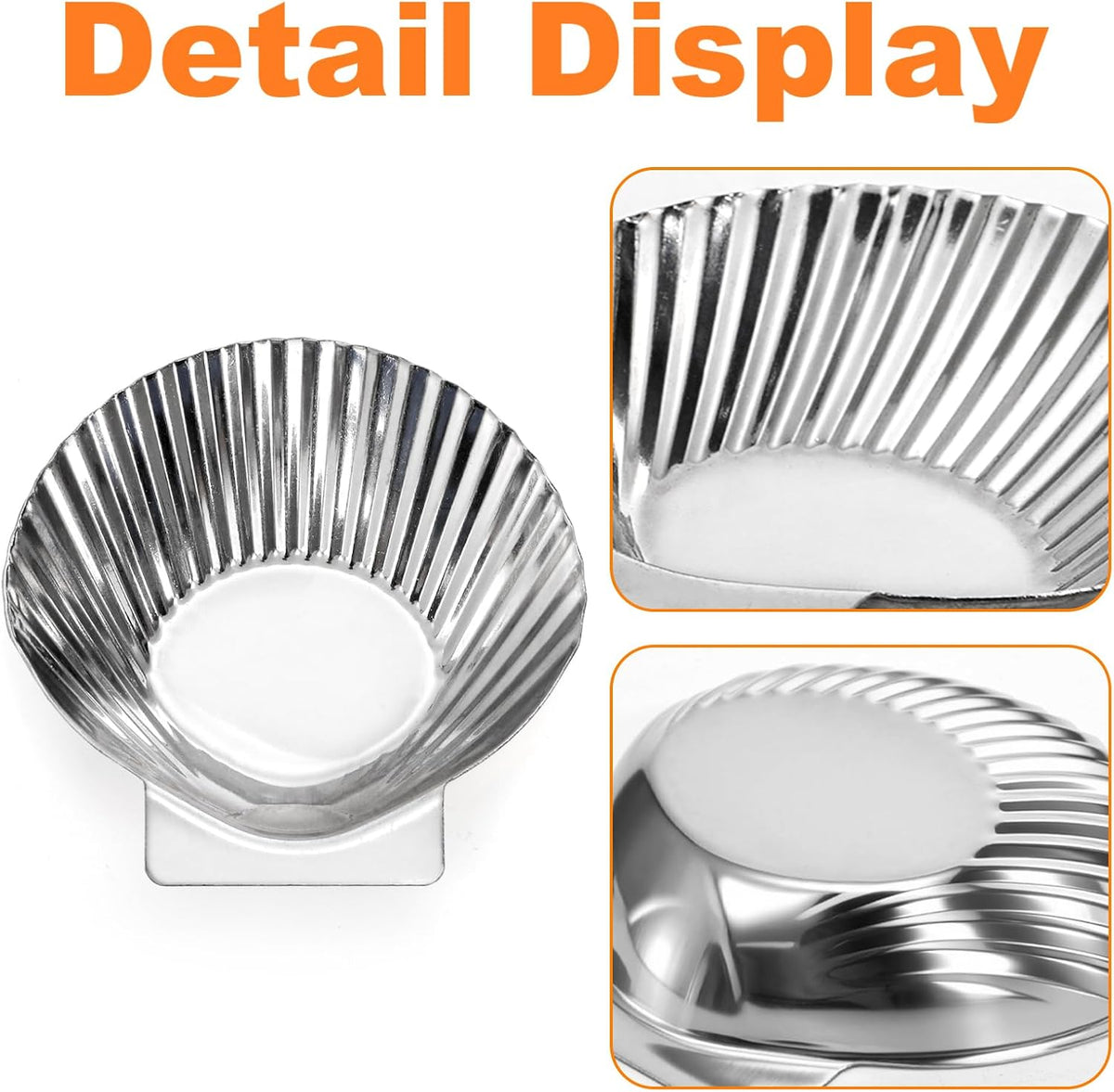 Set of 20 Stainless Steel Grillable Oyster Shells, Reusable Oyster Grilling Pan, Oysters Baking Dish for Make Oysters, Baked Clams, Scallop, Seafood of All Kind, Silver