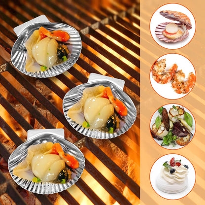 Set of 20 Stainless Steel Grillable Oyster Shells, Reusable Oyster Grilling Pan, Oysters Baking Dish for Make Oysters, Baked Clams, Scallop, Seafood of All Kind, Silver