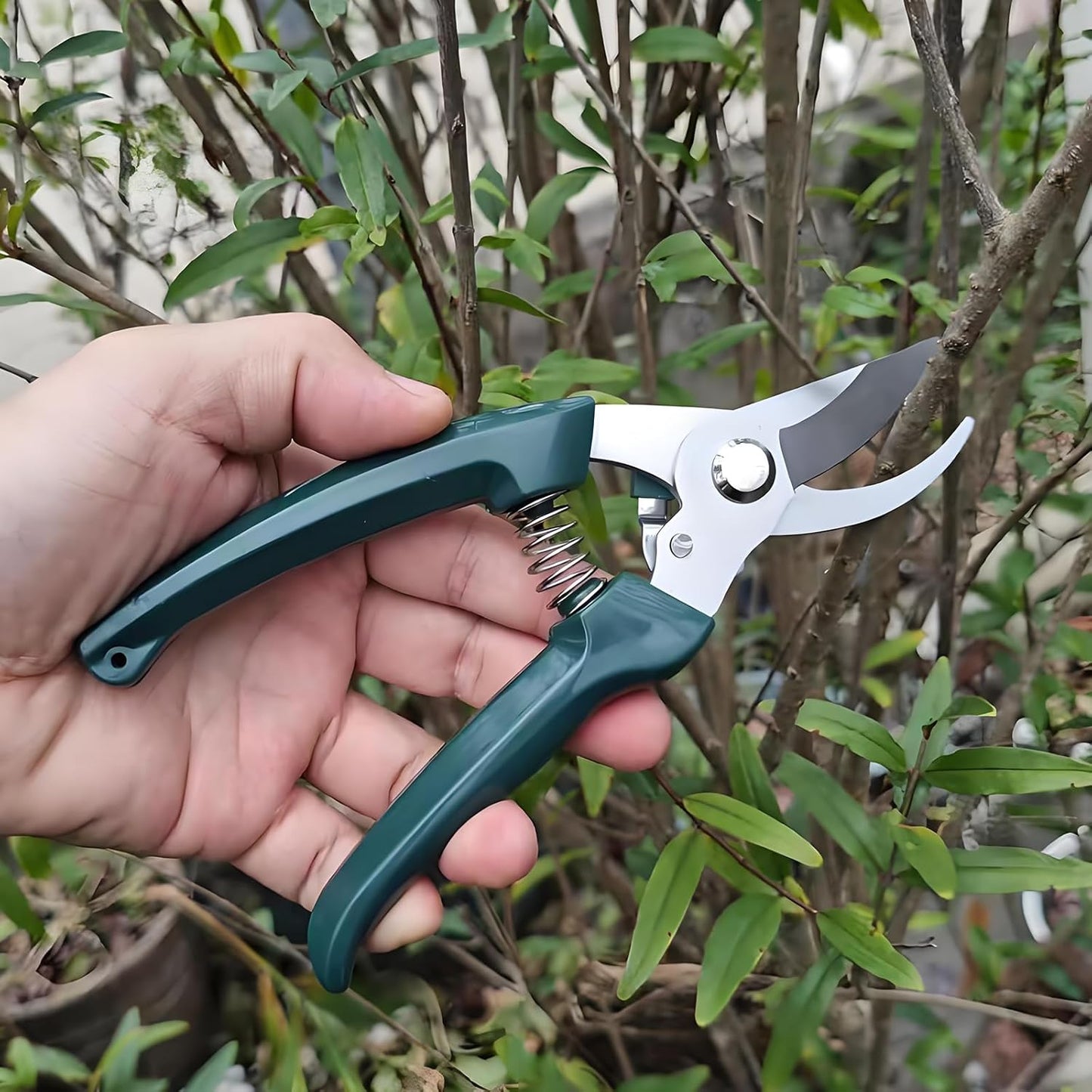 Non-Slip Garden Pruning Shears Automatic Rebound Ergonomic Grafting Flower Snips 3CR13 Steel Durable Carbon Steel with Long Lever for Easy Use Enhanced Spring Curved Blade Safety Lock Herb Scissors
