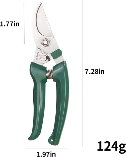 Non-Slip Garden Pruning Shears Automatic Rebound Ergonomic Grafting Flower Snips 3CR13 Steel Durable Carbon Steel with Long Lever for Easy Use Enhanced Spring Curved Blade Safety Lock Herb Scissors