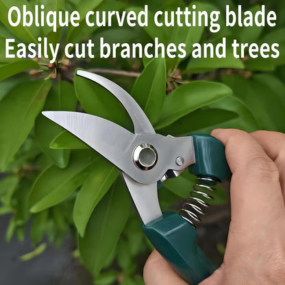 Non-Slip Garden Pruning Shears Automatic Rebound Ergonomic Grafting Flower Snips 3CR13 Steel Durable Carbon Steel with Long Lever for Easy Use Enhanced Spring Curved Blade Safety Lock Herb Scissors