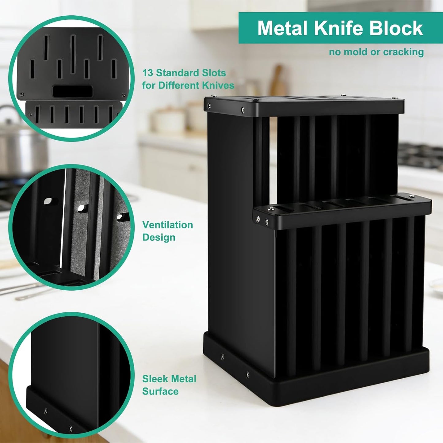 16-Piece Kitchen Knife Set with Block - High Carbon Stainless Steel Knives, Black Non-Stick Coating, Triple Riveted Forged Turquoise Handle, Dishwasher Safe, Includes Knife Sharpener, Scissors