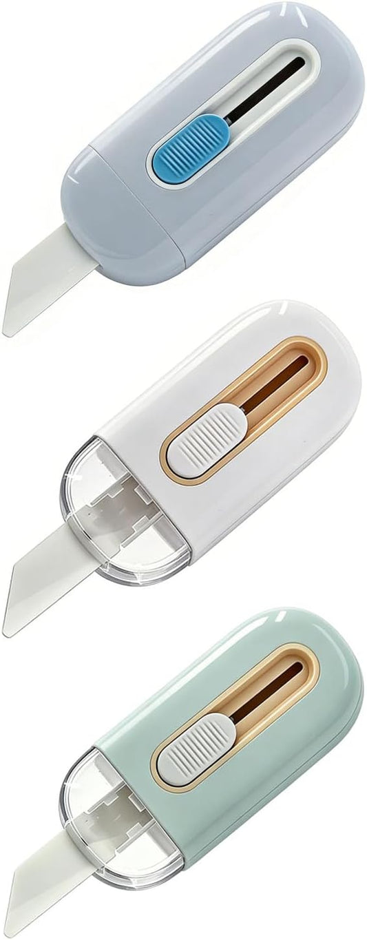 3PCS Ceramic Box Cutter, Mini Safety Box Opener with Retractable Blade, Cute Small Package Opener Tool for Home, Office & Warehouse Use