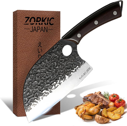 Butcher Knife, Hand Forged Serbian Chef Knife & Meat Cleaver & Viking Knife, Food Cutting Kitchen Knife for Home, Outdoor Cooking, Camping BBQ Gift for Men