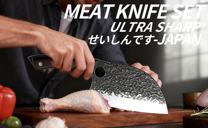 Butcher Knife, Hand Forged Serbian Chef Knife & Meat Cleaver & Viking Knife, Food Cutting Kitchen Knife for Home, Outdoor Cooking, Camping BBQ Gift for Men