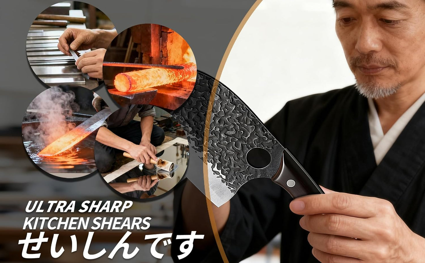 Butcher Knife, Hand Forged Serbian Chef Knife & Meat Cleaver & Viking Knife, Food Cutting Kitchen Knife for Home, Outdoor Cooking, Camping BBQ Gift for Men