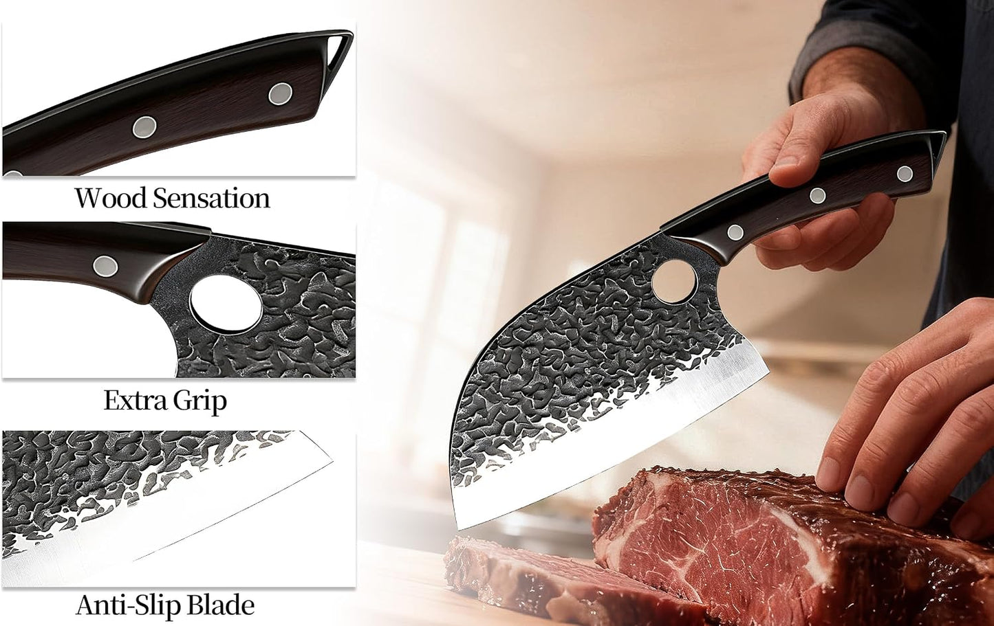 Butcher Knife, Hand Forged Serbian Chef Knife & Meat Cleaver & Viking Knife, Food Cutting Kitchen Knife for Home, Outdoor Cooking, Camping BBQ Gift for Men