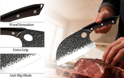 Butcher Knife, Hand Forged Serbian Chef Knife & Meat Cleaver & Viking Knife, Food Cutting Kitchen Knife for Home, Outdoor Cooking, Camping BBQ Gift for Men