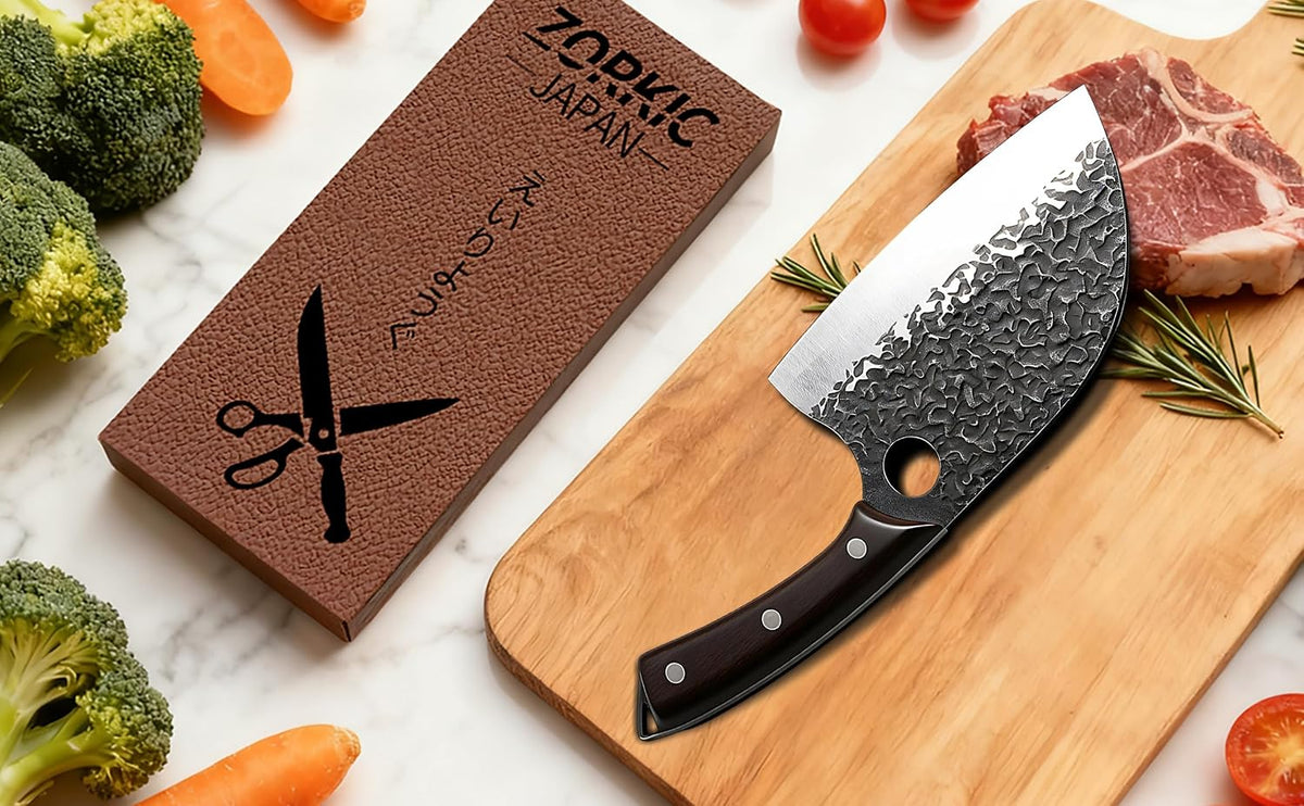 Butcher Knife, Hand Forged Serbian Chef Knife & Meat Cleaver & Viking Knife, Food Cutting Kitchen Knife for Home, Outdoor Cooking, Camping BBQ Gift for Men