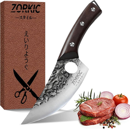 Butcher Knife, Hand Forged Serbian Chef Knife & Meat Cleaver & Viking Knife, Food Cutting Kitchen Knife for Home, Outdoor Cooking, Camping BBQ Gift for Men