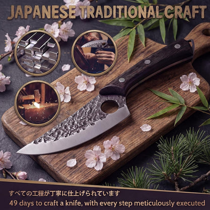 Butcher Knife, Hand Forged Serbian Chef Knife & Meat Cleaver & Viking Knife, Food Cutting Kitchen Knife for Home, Outdoor Cooking, Camping BBQ Gift for Men