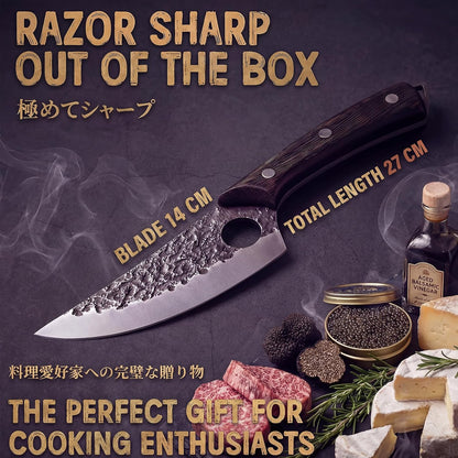 Butcher Knife, Hand Forged Serbian Chef Knife & Meat Cleaver & Viking Knife, Food Cutting Kitchen Knife for Home, Outdoor Cooking, Camping BBQ Gift for Men