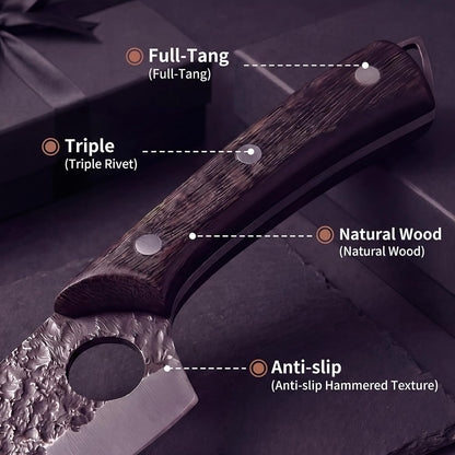 Butcher Knife, Hand Forged Serbian Chef Knife & Meat Cleaver & Viking Knife, Food Cutting Kitchen Knife for Home, Outdoor Cooking, Camping BBQ Gift for Men