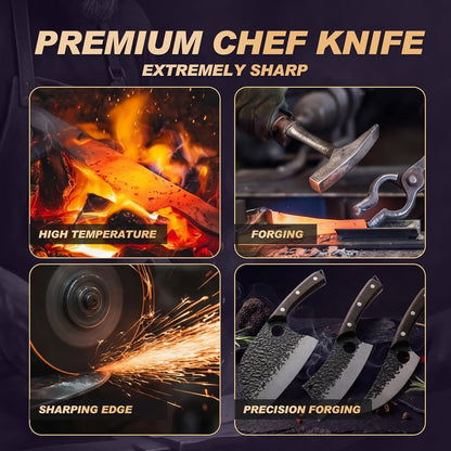 Butcher Knife, Hand Forged Serbian Chef Knife & Meat Cleaver & Viking Knife, Food Cutting Kitchen Knife for Home, Outdoor Cooking, Camping BBQ Gift for Men