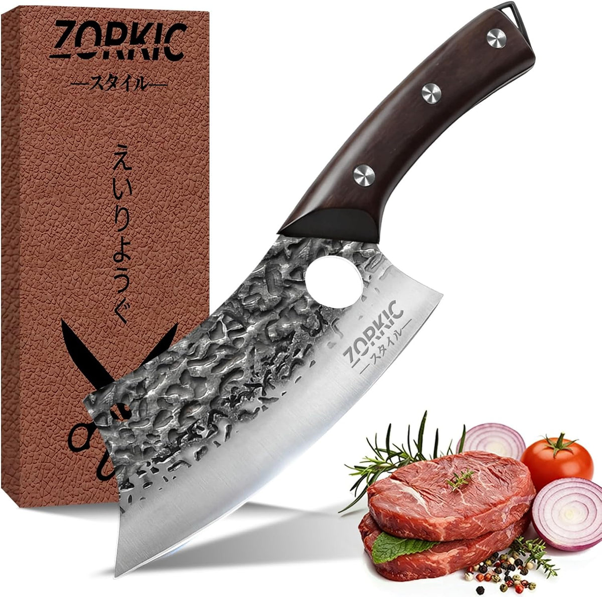 Butcher Knife, Hand Forged Serbian Chef Knife & Meat Cleaver & Viking Knife, Food Cutting Kitchen Knife for Home, Outdoor Cooking, Camping BBQ Gift for Men