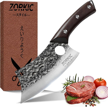 Butcher Knife, Hand Forged Serbian Chef Knife & Meat Cleaver & Viking Knife, Food Cutting Kitchen Knife for Home, Outdoor Cooking, Camping BBQ Gift for Men