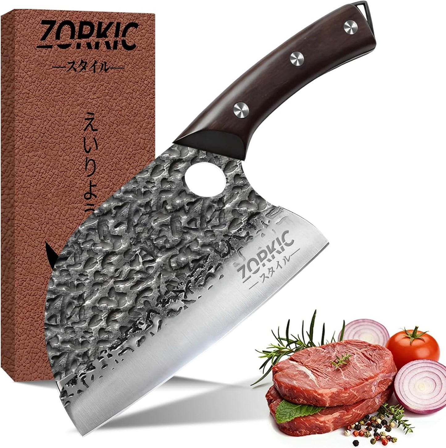 Butcher Knife, Hand Forged Serbian Chef Knife & Meat Cleaver & Viking Knife, Food Cutting Kitchen Knife for Home, Outdoor Cooking, Camping BBQ Gift for Men