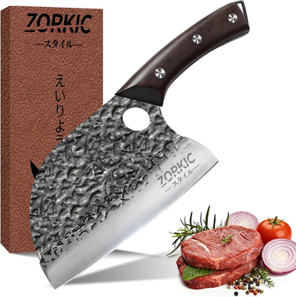 Butcher Knife, Hand Forged Serbian Chef Knife & Meat Cleaver & Viking Knife, Food Cutting Kitchen Knife for Home, Outdoor Cooking, Camping BBQ Gift for Men