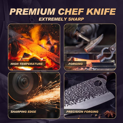 Butcher Knife, Hand Forged Serbian Chef Knife & Meat Cleaver & Viking Knife, Food Cutting Kitchen Knife for Home, Outdoor Cooking, Camping BBQ Gift for Men